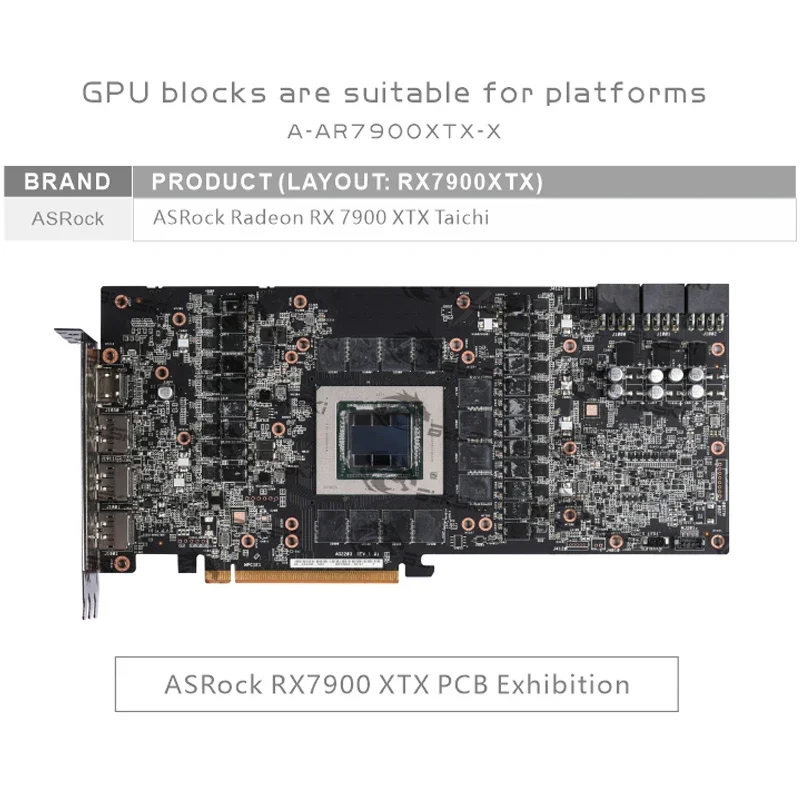 ASRock AMD Radeon RX 7900 XTX Taichi GPU 카드/구리 냉각 라디에이터 RGB AURA A-AR7900XTX-X 용 Bykski 워터 블록 사용
