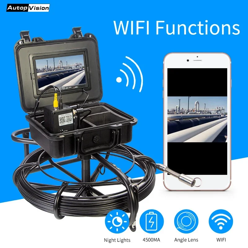 

7 inch 23mm Frame Industrial Pipe Sewer Detection Camera IP68 Waterproof Drainage Detection 1200 TVL Camera DVR Video with WIFI