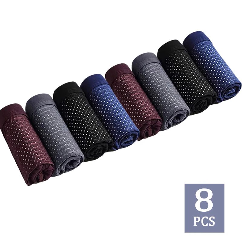 

8pcs/set Men's Panties Thin Ice Feel Mesh Men Underwear Breathable Men's Underpant Fashion Panties Male Solid Color Boxer Shorts
