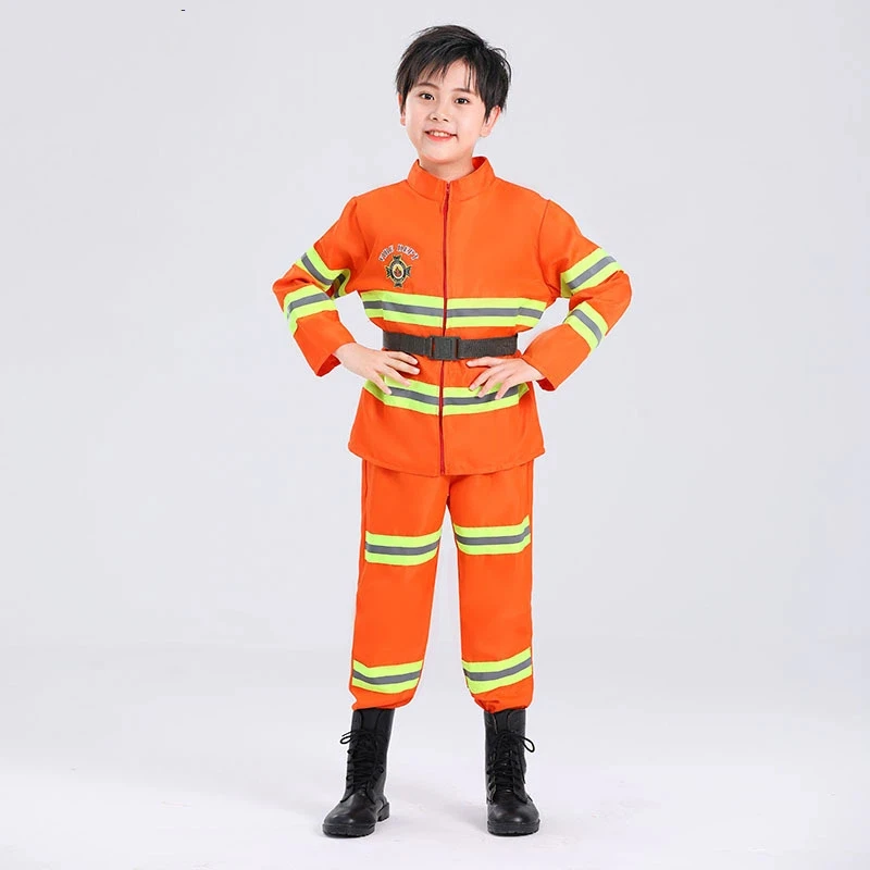 QQA 2025 男の子 女の子 カーニバルパーティー 消防士制服 消防士コスプレ衣装 消防士体験着