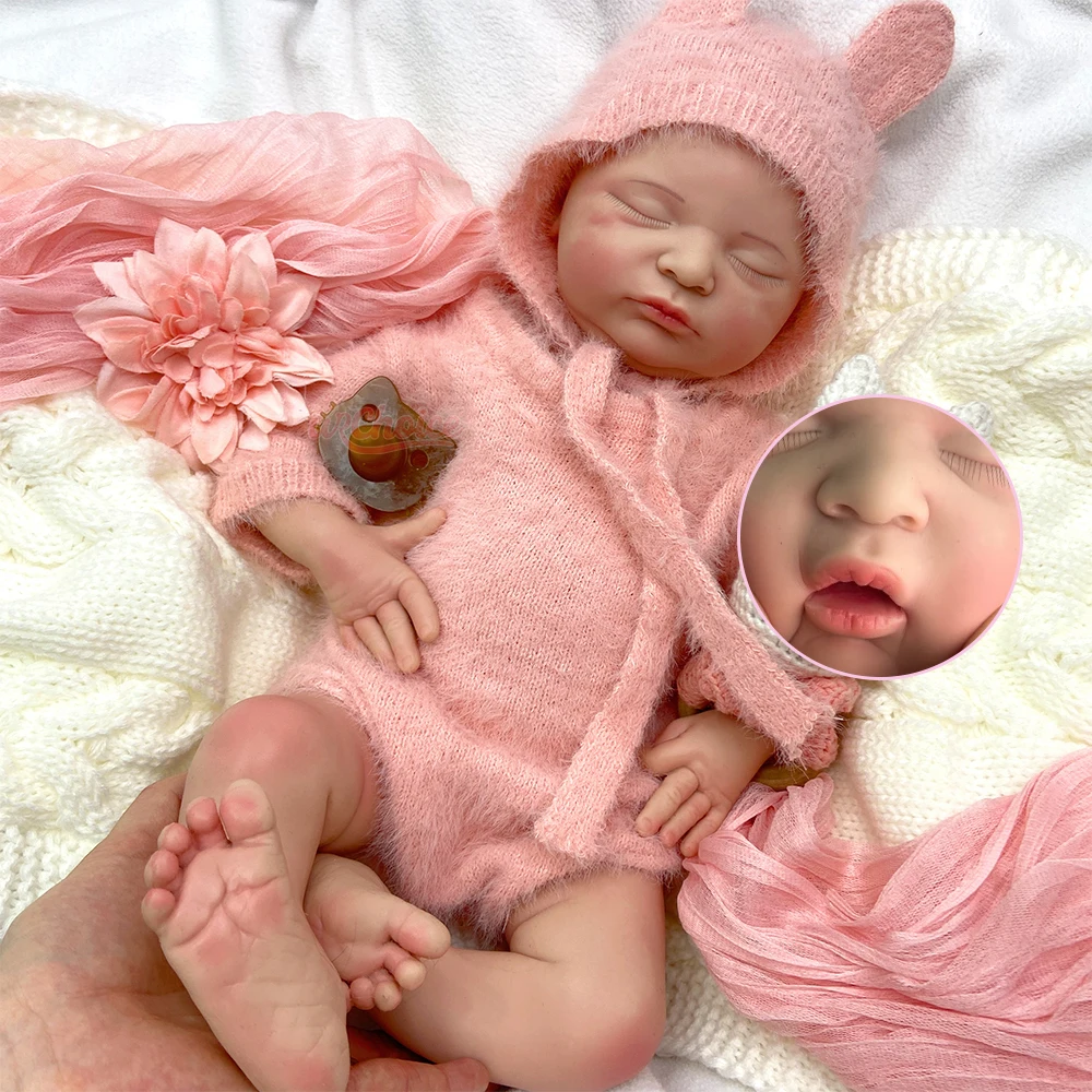 45cm Vollsilikon-Reborn-Babypuppe für Mädchen mit Schnulleroption, Realistische Neugeborenen-Puppe mit Gewicht, Reduziert Angst bei Alzheimer-Patienten
