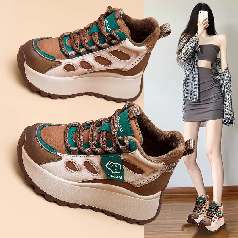 

Женские кроссовки в стиле Dad Shoes на толстой подошве, повседневные, осенне-зимние, новинка, корейский стиль, универсальные, увеличивающие рост, ретро, модные