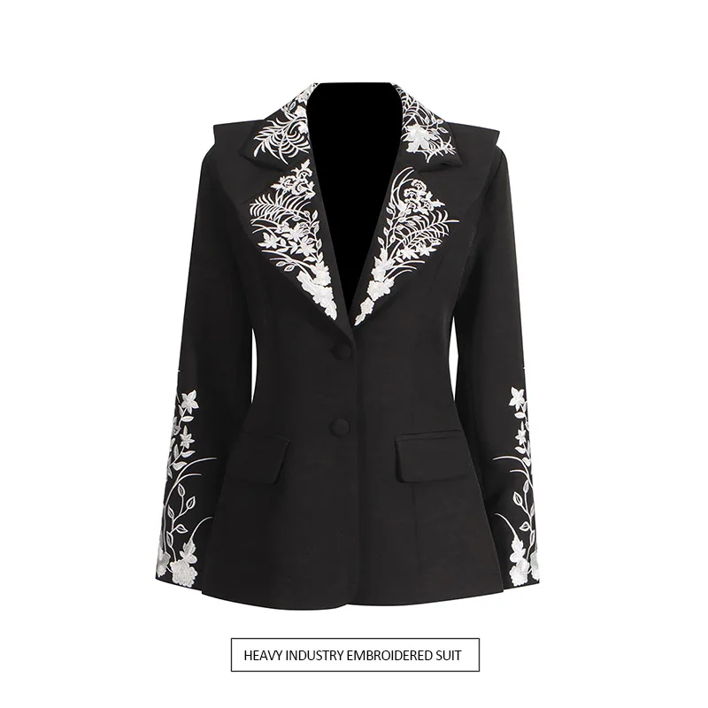 

French fashion elegant style suit new heavy industry embroidery waist thin V-neck high-end coat traf Women's jacket ropa mujer