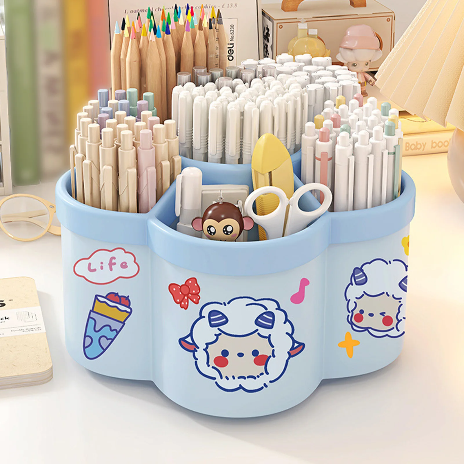 Multifunctional Rotating Pen Holder Desk Organizer Large Capacity Plastic Creative Storage Container Office Student Stationery