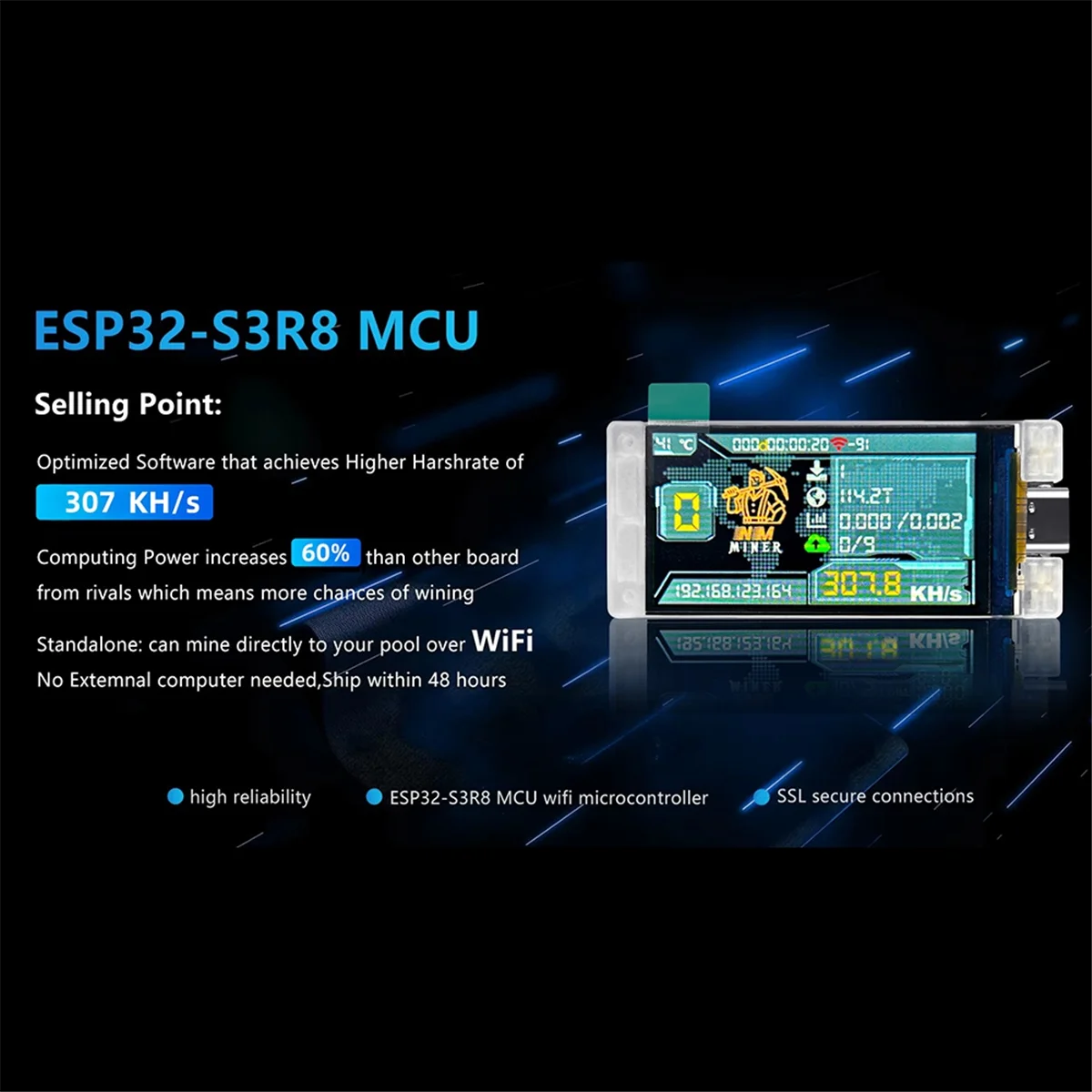 

SuperDeals Upgrade NerdMiner 307KH/S BTC Solo Lottery Miner Bitcoin Crypto Miner WiFi Connection Low Power Nerd Miner
