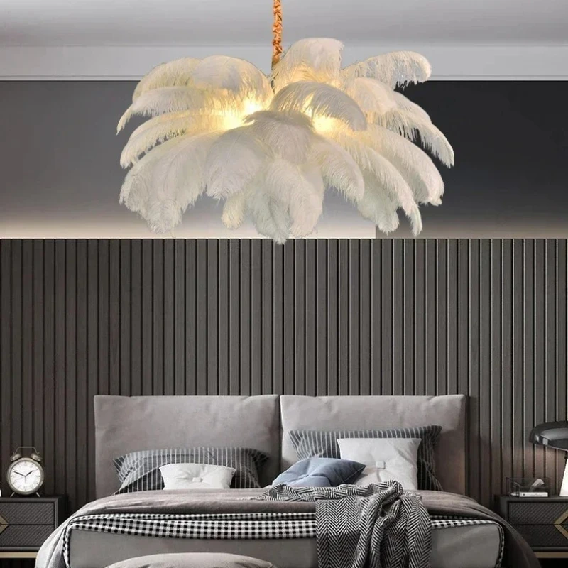 

Nordic Ostrich Girl Ins Feather Chandelier for Living Room Bedroom Indoor Hanging Lamps Pendant Lights Home Decor Luminaires