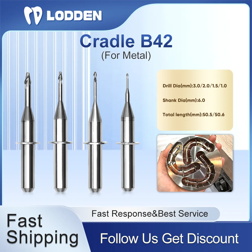 Cradle B42 Cutter Dental Milling Burs D6 Shank Metal Ball End Grinding Drills Dental Lab Materials 1.0/1.5/2.0/3.0mm