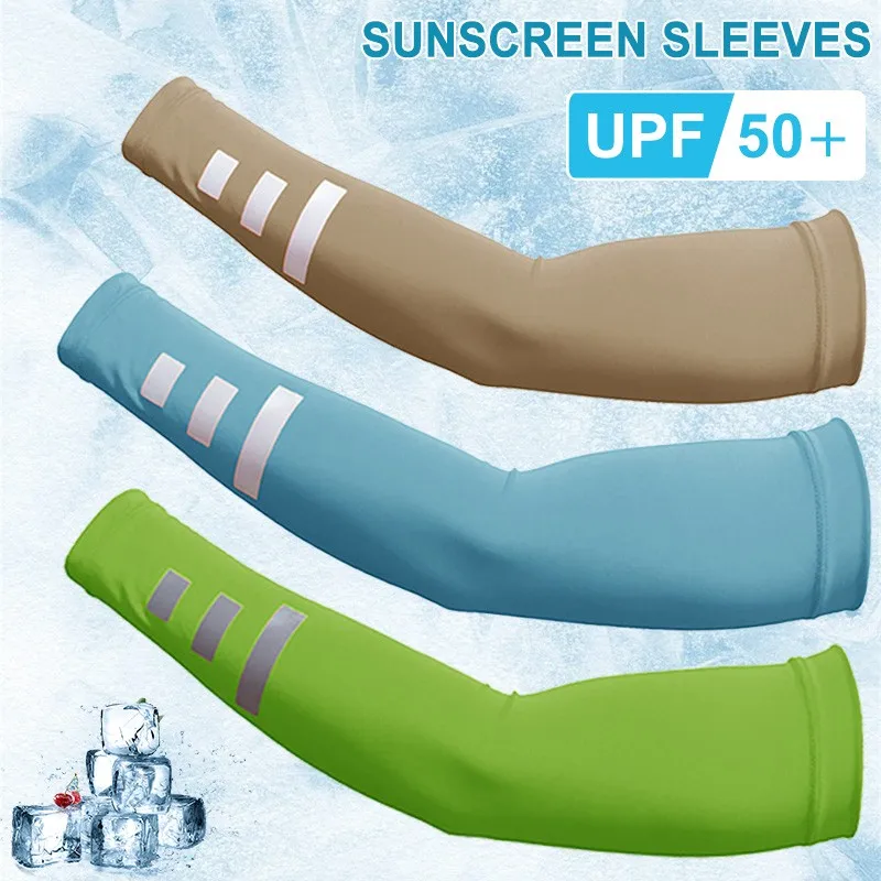 Arm Sleeve Breathable Quick Dry UV Protection Cycling Short Sleeve Ice Fabric Sunscreen Reflective Sports Arm Sleeve Summer