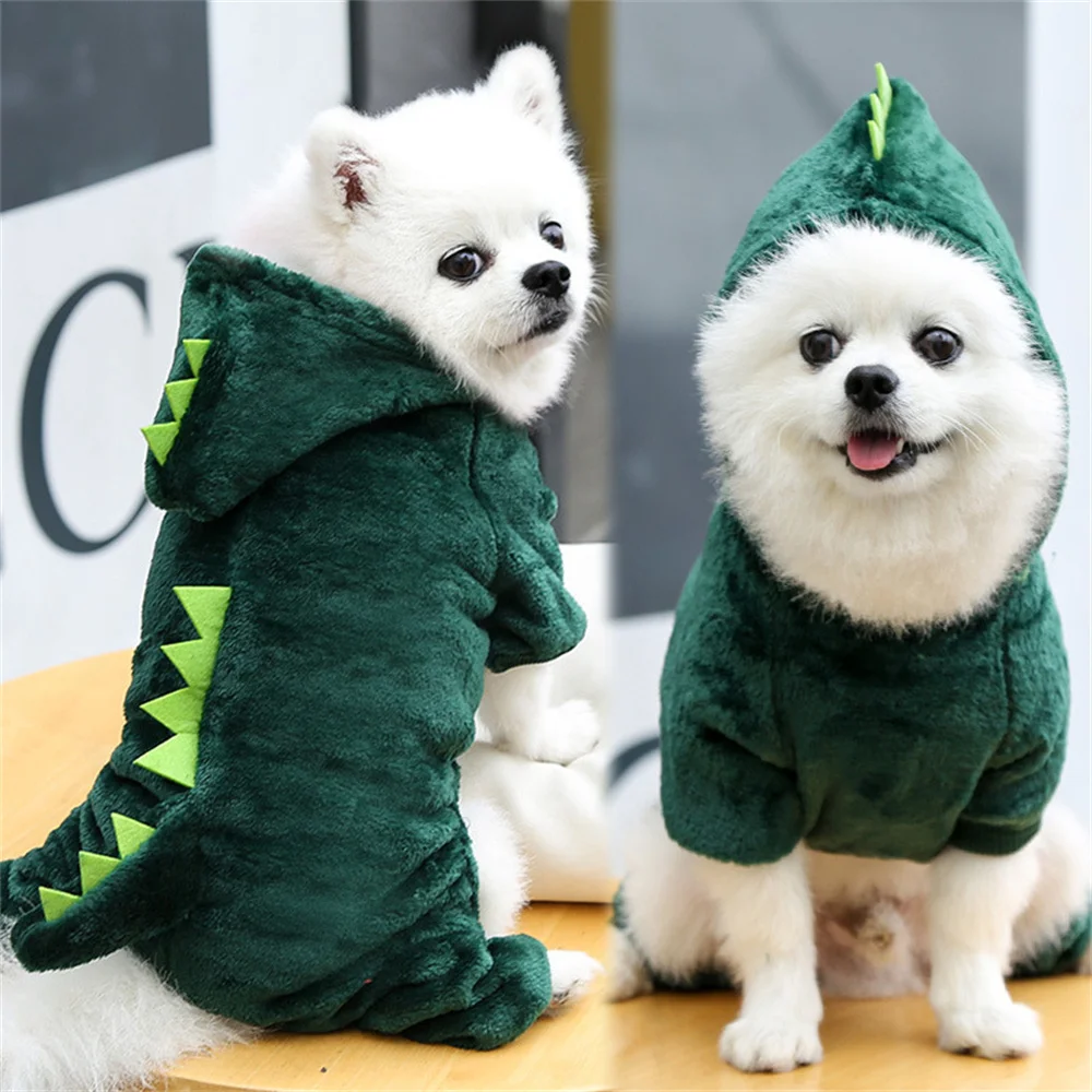 Dinosaur transformed pet clothing autumn winter warmth four pants legs small medium-sized dog cat supplies