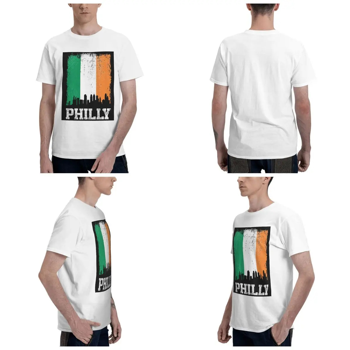 

Cotton Vintage Philadelphia Irish Flag Philly Skyline Pride T-Shirt Men's Fashion T Shirt Men O-Neck Summer Shirts Tops S-6XL