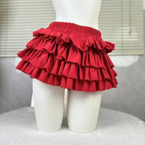 Cake Mini Skirt Girl's Red Harajuku Layered Lolita Skirt Woman Clothing Sweet Cute Kawaii Short Skirt Puffy Y2k Women's Skirt