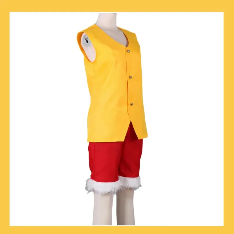 Anime Monkey D. Luffy Cosplay Costume Straw Hat Boy Two Years Ago Yellow Vest Coat Shorts Uniform Man Woman Halloween Suitc;6,r'