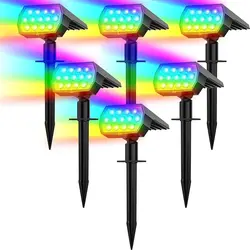 Solar Spot Lights Outdoor Color Changing 7 Modes Christmas IP65 Waterproof Landscape Spotlights Dusk To Dawn For Patio Garden