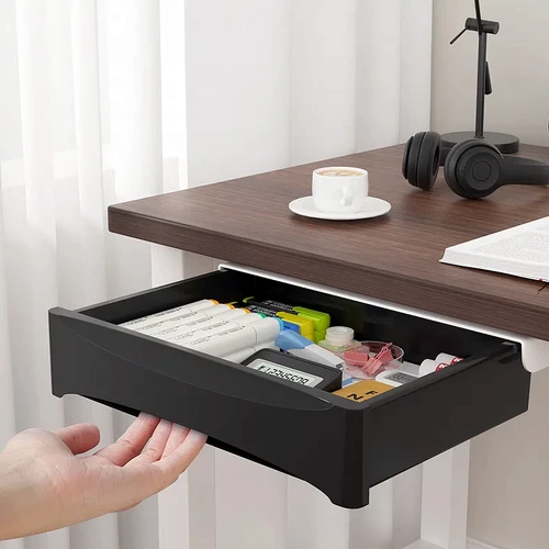 Gabinete de almacenamiento pequeño debajo del escritorio con pedestal móvil, cajón oculto y gestión de cables para una configuración eficiente del espacio de trabajo
