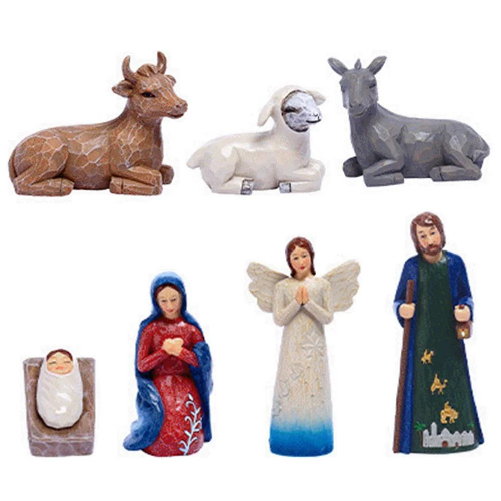 

7pcs/set Statue Nativity Scene Set Baby Jesus Manger Christmas Crib Figurines Miniatures Ornament Church Xmas Gift