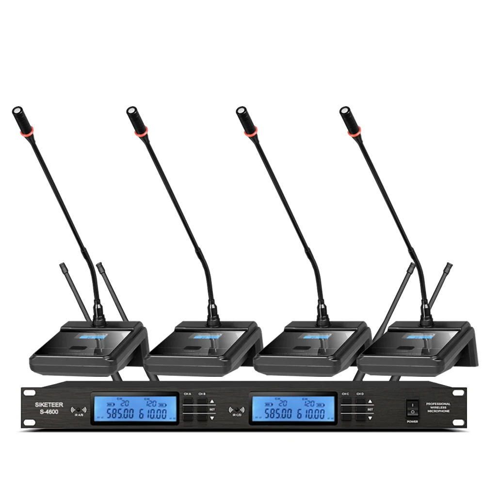 

Professional UHF wireless microphone 4 channels conference condenser microphone for large and small conference rooms