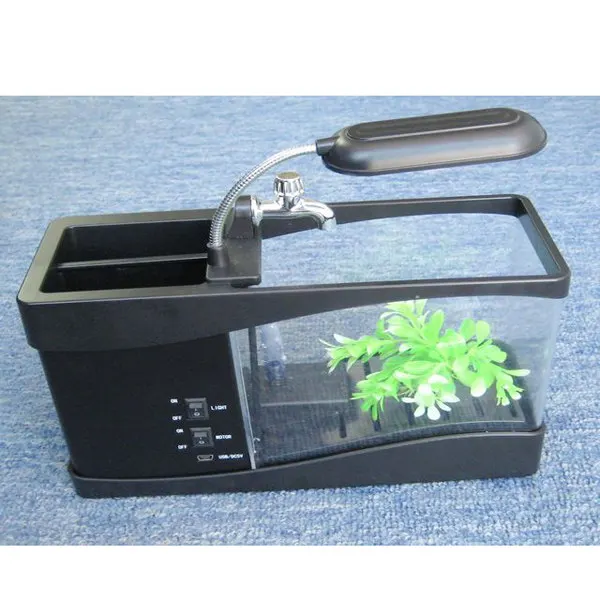 Multifunctional Desktop Aquarium Fish Tank LCD Display Time Date Temperature Alarm Clock LED Lamp Pen Stand USB Powered Portable