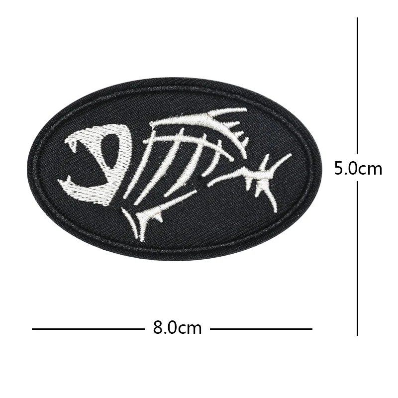 Fishing bone Team Logo Badge Embroidery Hook and Loop Outdoor Warlock Patches Military Backpack Bag Stickers Hat Appliques