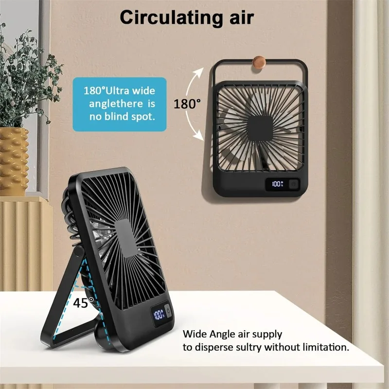 

Ultra Thin Portable Desk Fan Mini Strong Wind USB Rechargeable with Power Display 5 Speeds for Office Home Travel Mini Portable