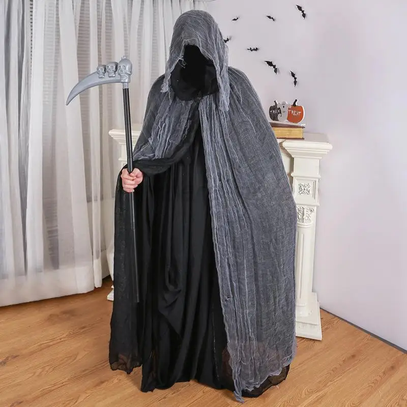 Unisex Halloween Ghost Dementors Cosplay Costume Gothic Horror Zombie Tattered Hooded Capes Day Of The Dead Party Props Cloaks