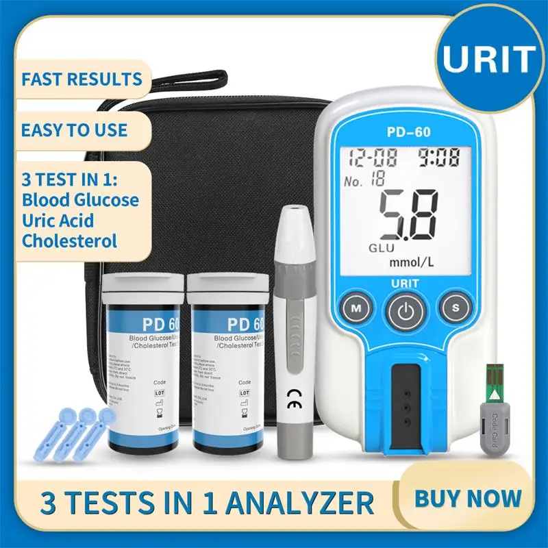 

URIT PD 3in1 Multifunction Cholesterol Uric acid Blood Glucose Meter Glucometer Kit Diabetes Gout Tester Blood Sugar Test Strips