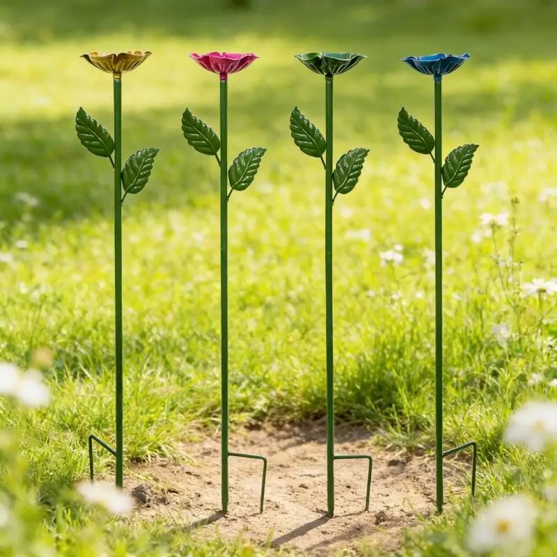 Gartenpfähle aus Metall für den Außenbereich, 4er-Set, Blumenpflücker aus Eisen für Rasenkanten, Gehwege, Blumentöpfe und B03E – Detail 10