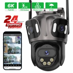 Outdoor WiFi 6K HD IP Camera Three Screen PTZ Auto Tracking Camera 4K Dual Len Security Protection CCTV Surveillance iCsee