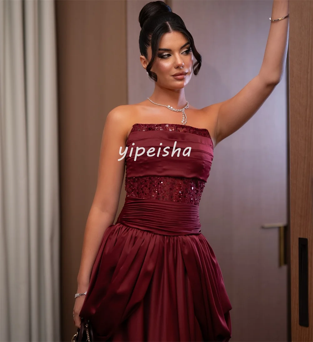 Customized Matching Fashion Pleat Draped A-line Strapless Long Dresses Bespoke Occasion Dresses Exquisite Sizes Available