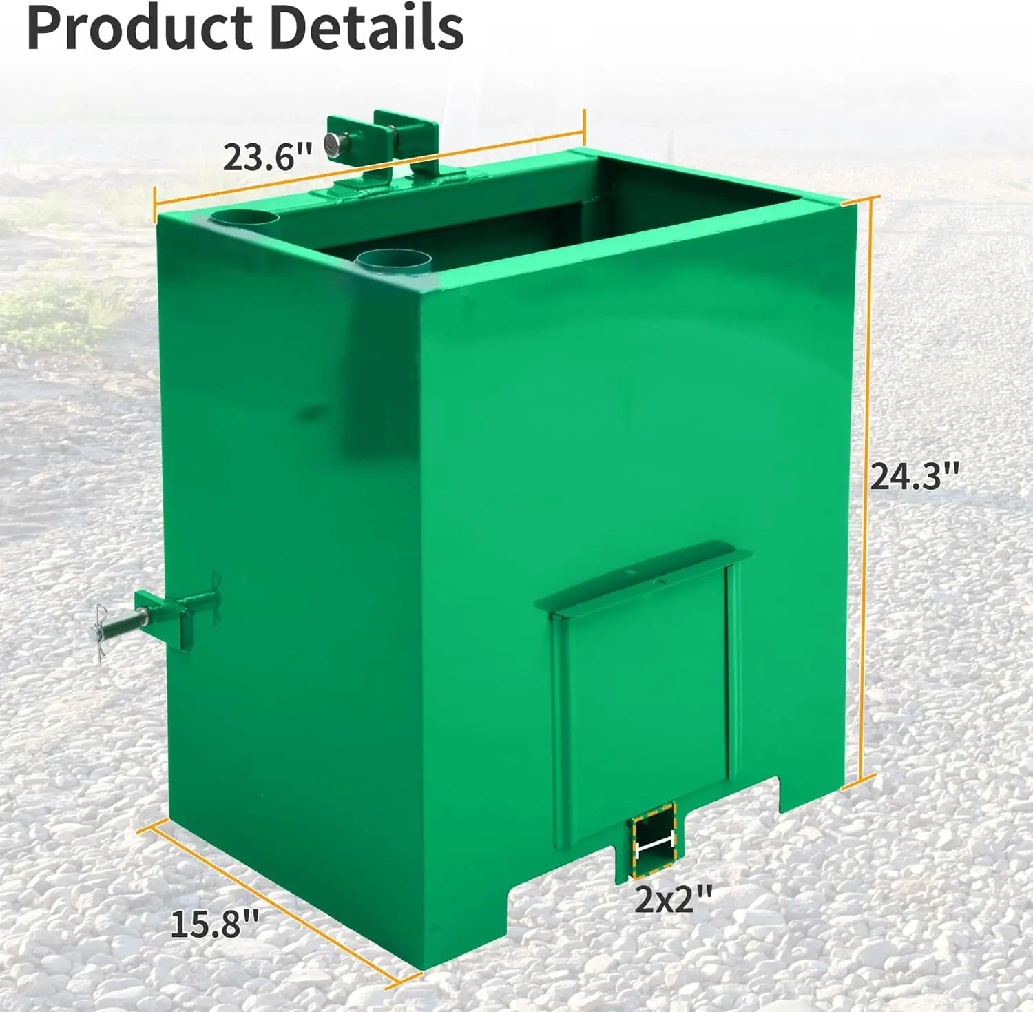 Yintatech Ballast Box 3-Punkt-Anhängerkupplung Gegengewicht für Katze 1 Kategorie 1 Traktor 800lb grün