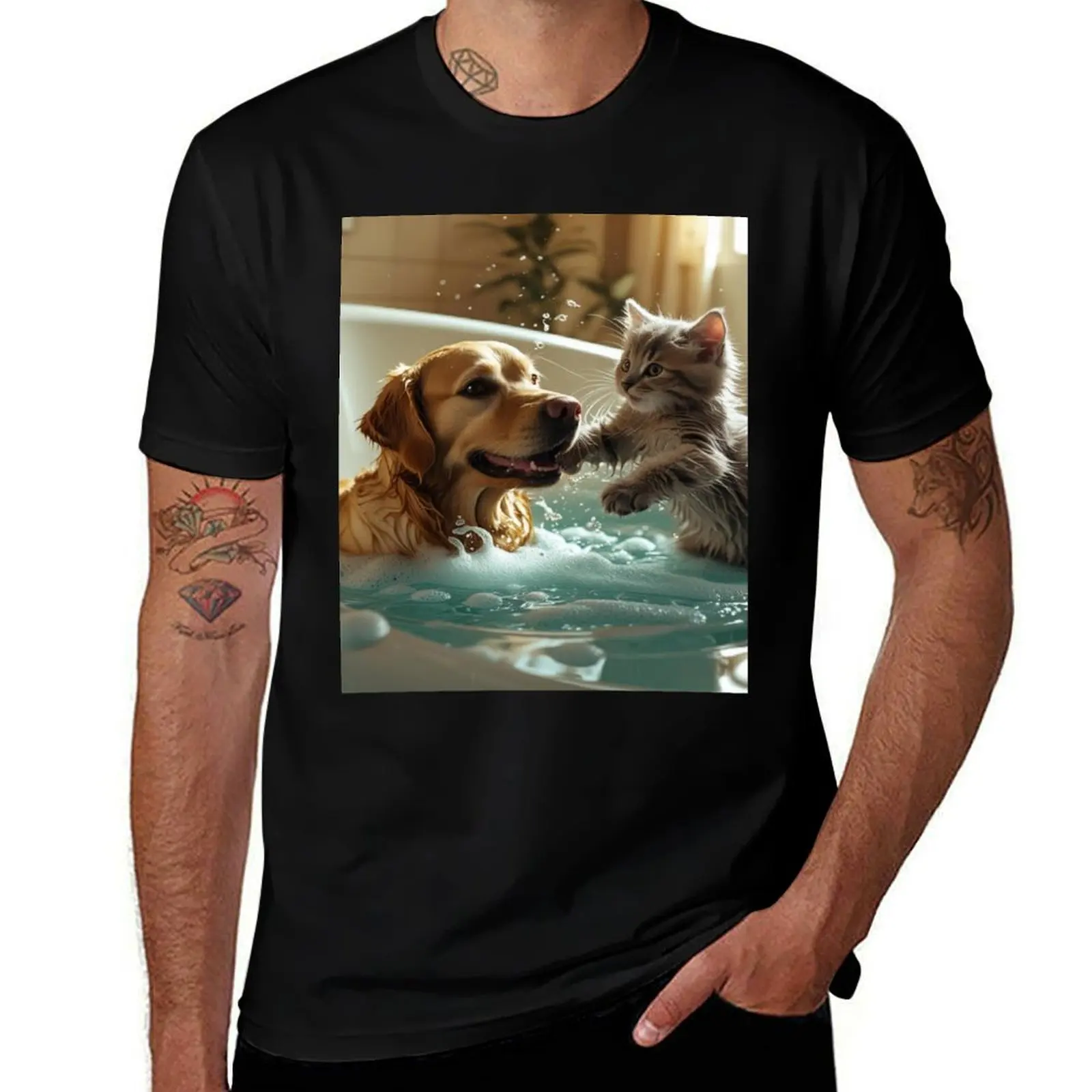 

Realistic Dog and Cat Portrait – Detailed Animal Art for Pet Lovers T-Shirt essential t shirt mens cotton t shirts