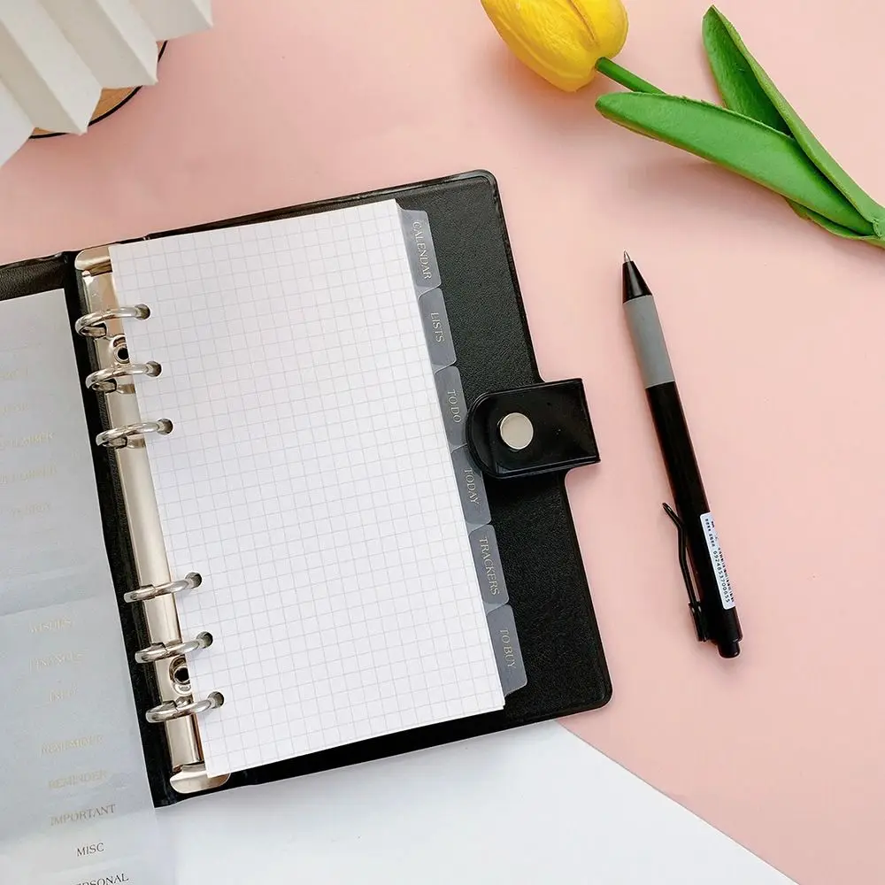 A5 A6 Separator Paper Index Page Notebook Black White Index Page Tabs 6 Holes Transparent Page Classification Separator