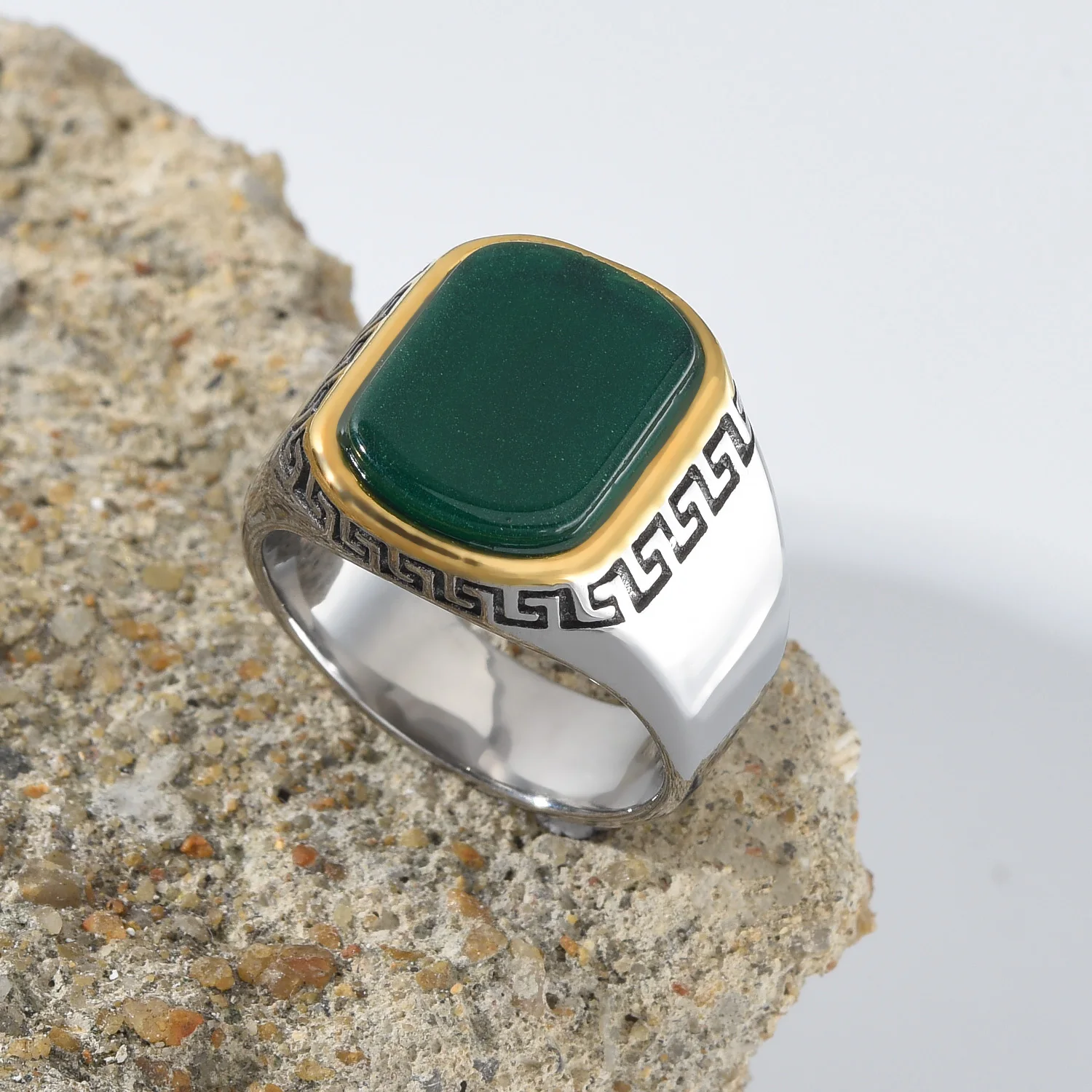 Exquisitely carved tiger-eye silver square seal ring, waterproof wedding ring for men and women as a gift