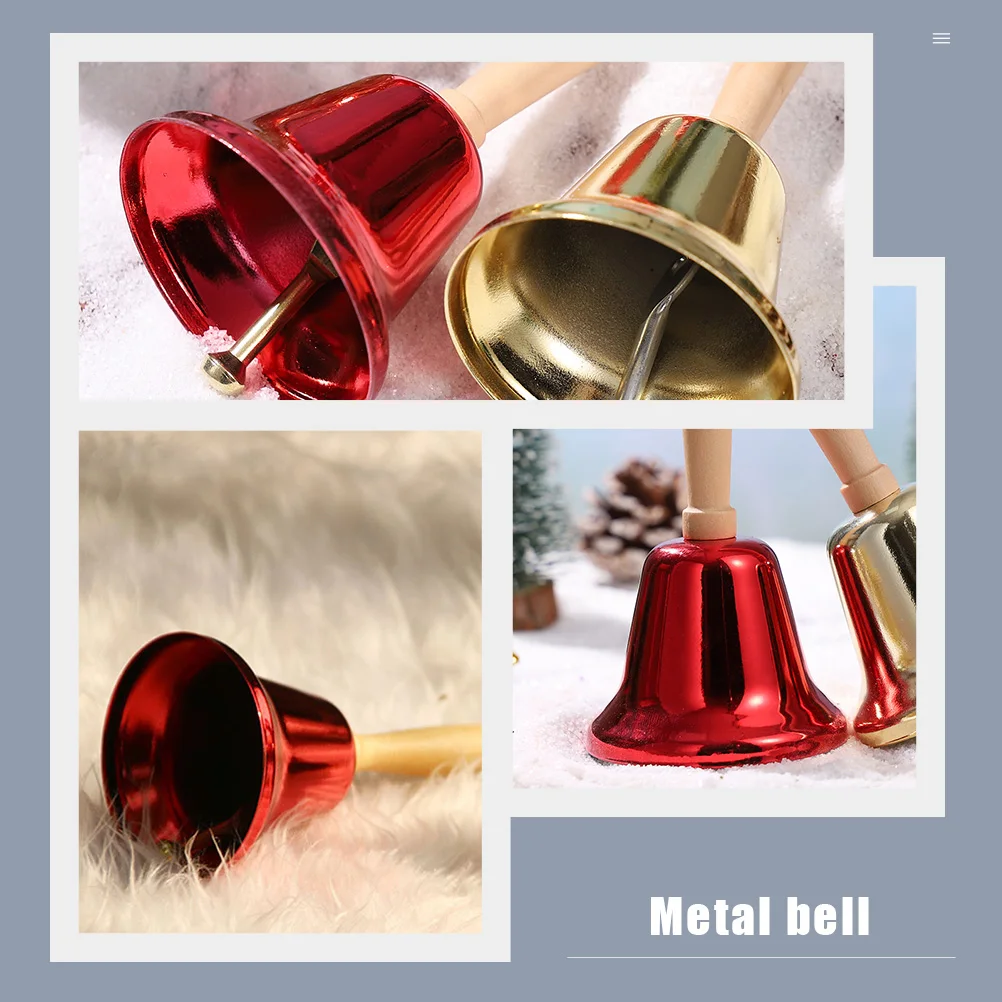 

2 Pcs Lattice Hand Bell Christmas Decorations Wood Round Percussion Jingle Bells