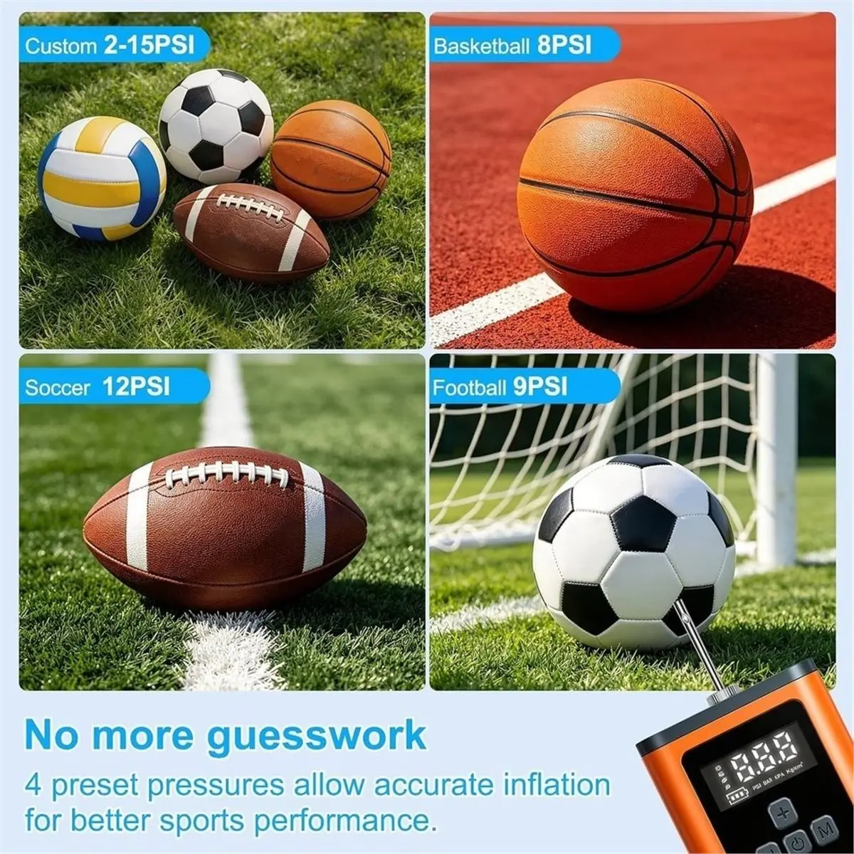 Portable 2-in-1 Electric Ball Pump & 260 Long Balloon Pump Ball Pump for Sports Balls, Party Decorations Orange