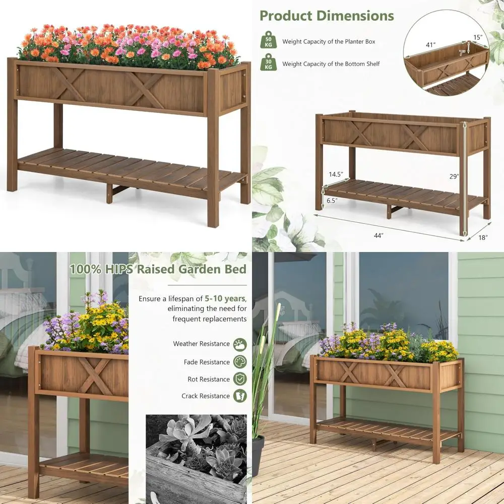 

Giantex HIPS Raised Garden Bed, Elevated Planter Box w/Legs, Storage Shelf, Drainage Holes, Weather-Proof Standing Raised Beds f