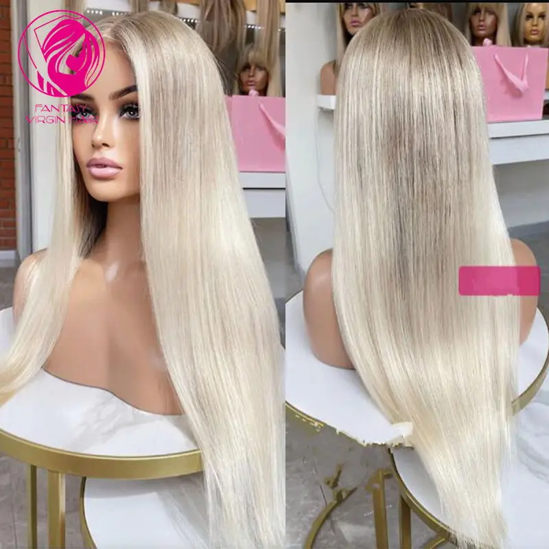 Platinum popiołu blond koronkowa peruka na przód 13x6 HD czołowa koronki peruka prosto przezroczyste pełne peruki typu Lace z ludzkich włosów dla