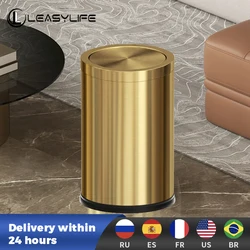 Leasylife-cubierta de basura de acero inoxidable, ligera, de lujo, 9L, redonda, para baño, sala de estar, dormitorio, oficina, cocina