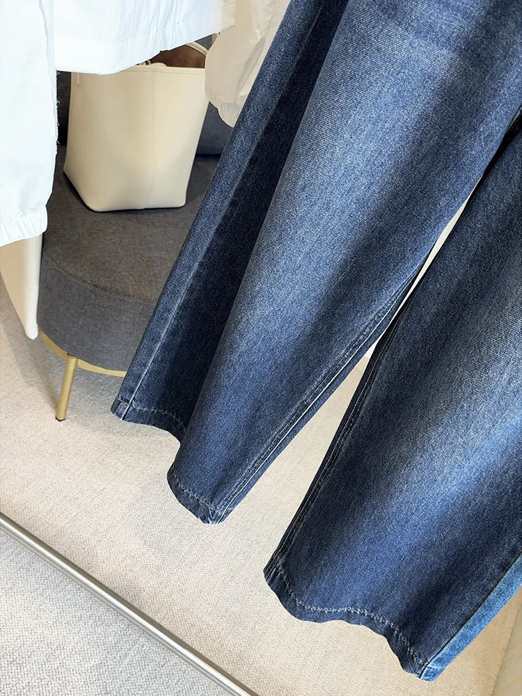 아메리칸 빈티지 블루 데님 바지 여성 가을 ​​하이 웨이스트 루즈 와이드 레그 팬츠 여성 캐주얼 발목 길이 청바지