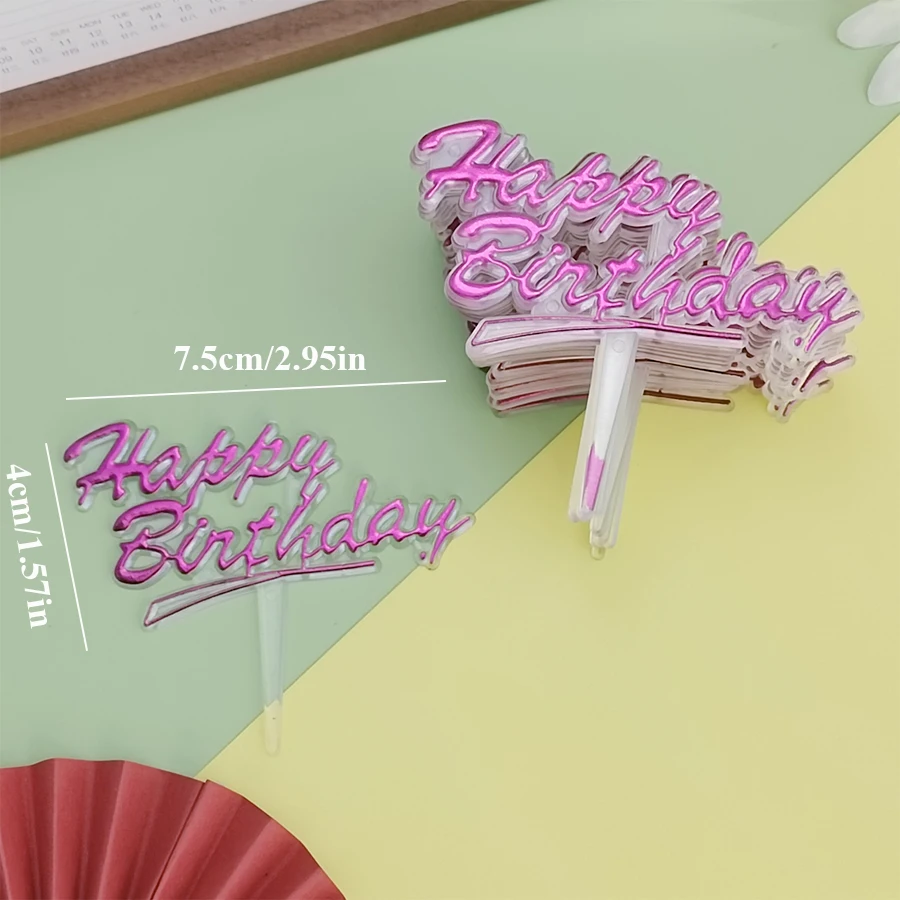 25 Stück Plastik alles Gute zum Geburtstag gebacken Englisch alles Gute zum Geburtstag Gold Party Kinder ersten Jahr Kuchen Dressing – Detail 11