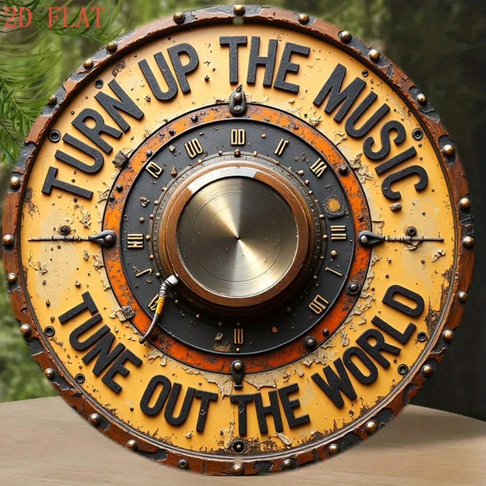 Turn Up/Tune Out Metal Wall Sign - Music Knob Decor for Home Bar Studio