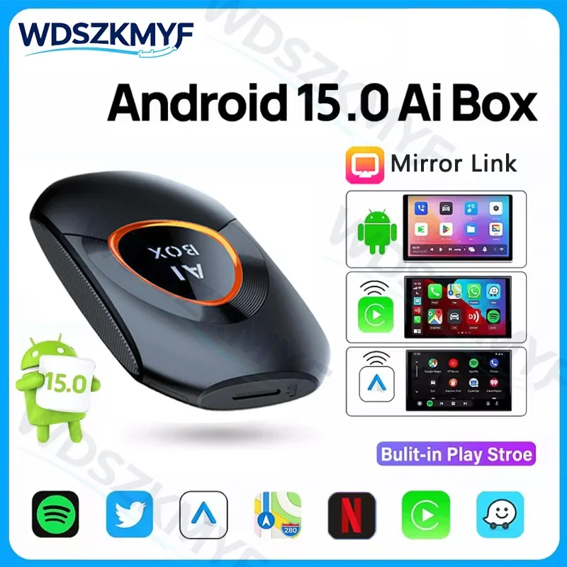 

Android 15 New Ai Box Wireless Android Auto & CarPlay Adapter Download app Smart Tv Box For Youtube Netflix For VW Toyota Mazda