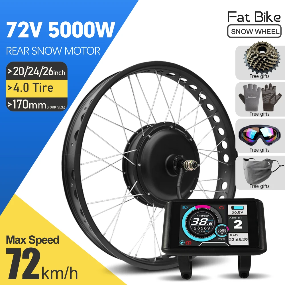 AliExpress KUNTENG E-BIKE 72V 5000W Fat Ebike Conversion Kit 20/24/26inch 4.0tire Rear Brushless Wheel Hub Motor For Snow Electric Bicycle Conversion Kit