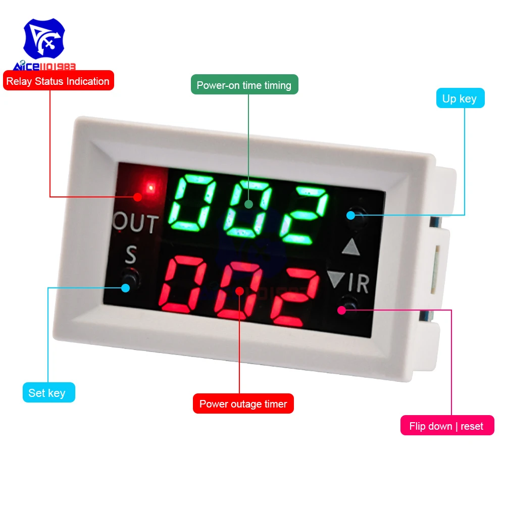T2401-O/N DC 12V Zeitrelais-Modul mit Verzögerung, Dual-Display Digital-Zeitrelais, Direkt-/Passiv-Ausgang, Mini-LED-Digital-Timer – Detail 20
