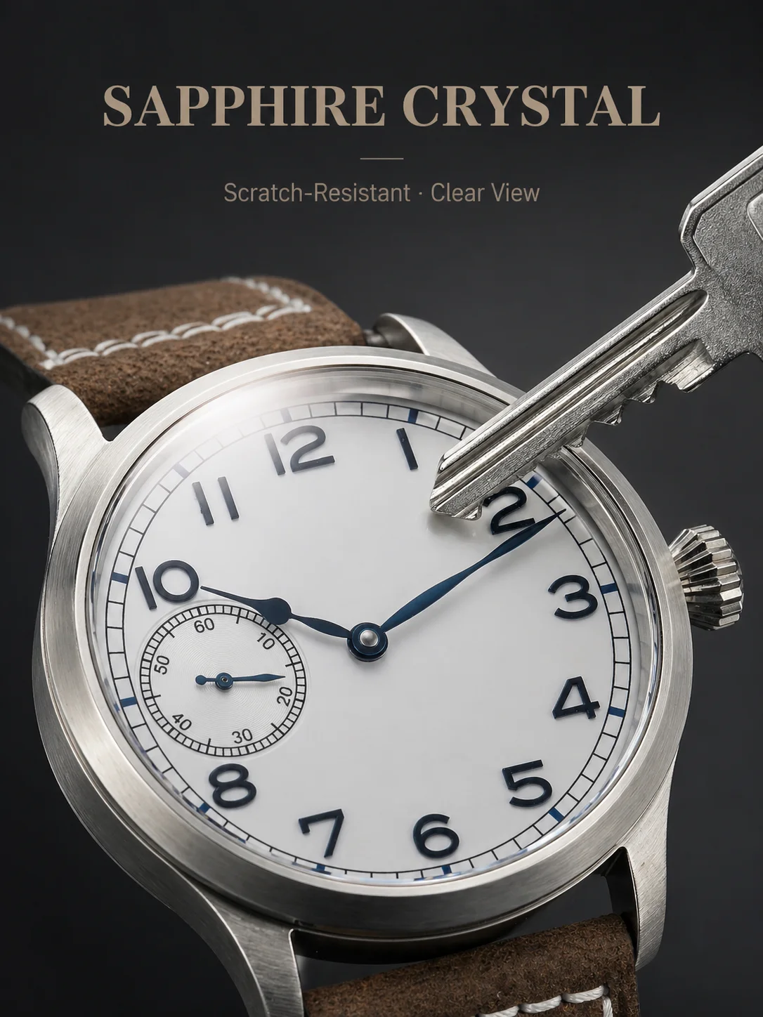 Corgeut 42mm Fliegeruhr für Herren, Handaufzug, Mechanisch, ST3600, Saphirglas, Lederarmband – Detail 4