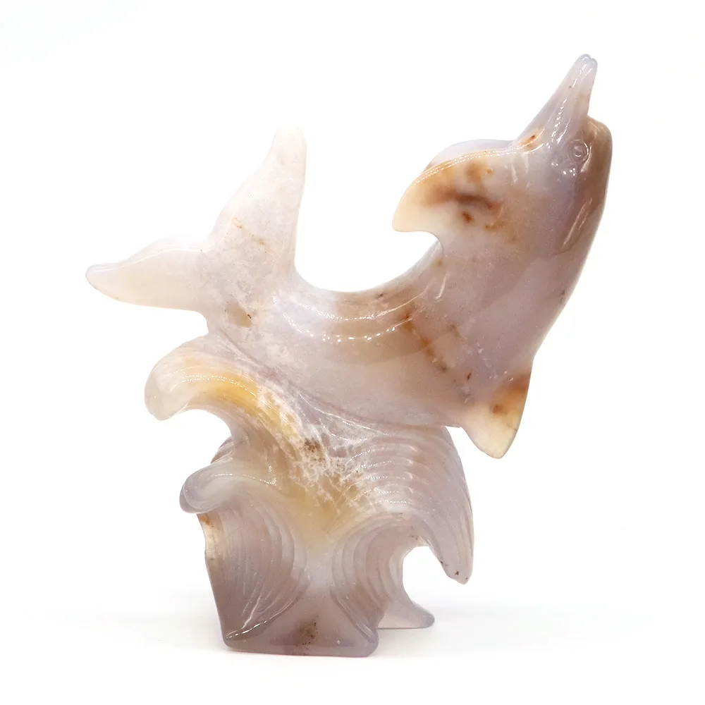 

4.3" Dolphin Statue Natural Gemstone Agate Chalcedony Crystal Hand Carved Stone Animal Figurine Crafts Home Decoration Gift #129