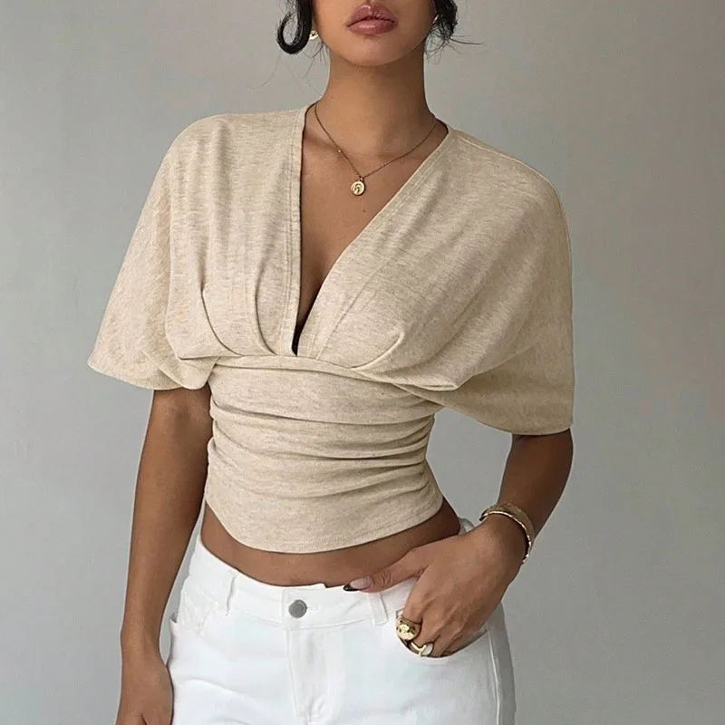 

Women Blouse Shirt New Short Sleeve V-Neck Slim Sexy Short Blouse Shirt Women Tops Blouses Shirts Blusas Para Mujer Blusa Q2590