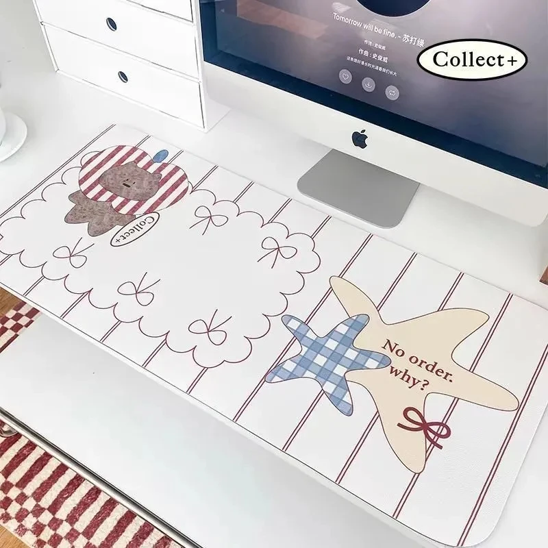 Leather Desk Pad Protector Cute Bear Dots Y2K Kawaii Board Mouse Pad Office Desk Mat Waterproof Oilproof PU Desk Keyboard Pads