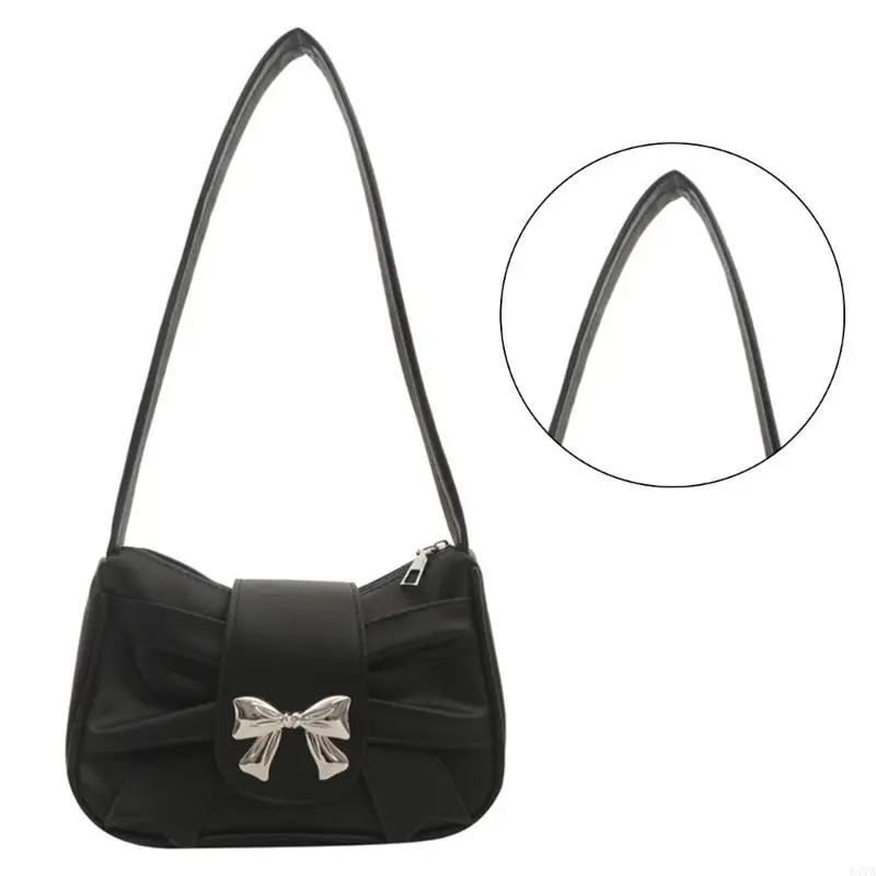 

PU Leather Armpit Bag for Women Girls Bow Shoulder Bag Fashion Shopping Dating Bag French Pleated Underarm Bag 547A