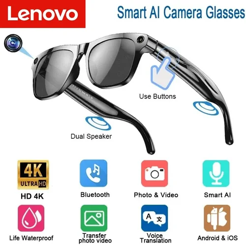 Imagen 2 del producto Lenovo HD 4K AI gafas inteligentes Chat GPT 100MP cámara Bluetooth llamada 260Mah batería música asistente de voz Control gafas inteligentes