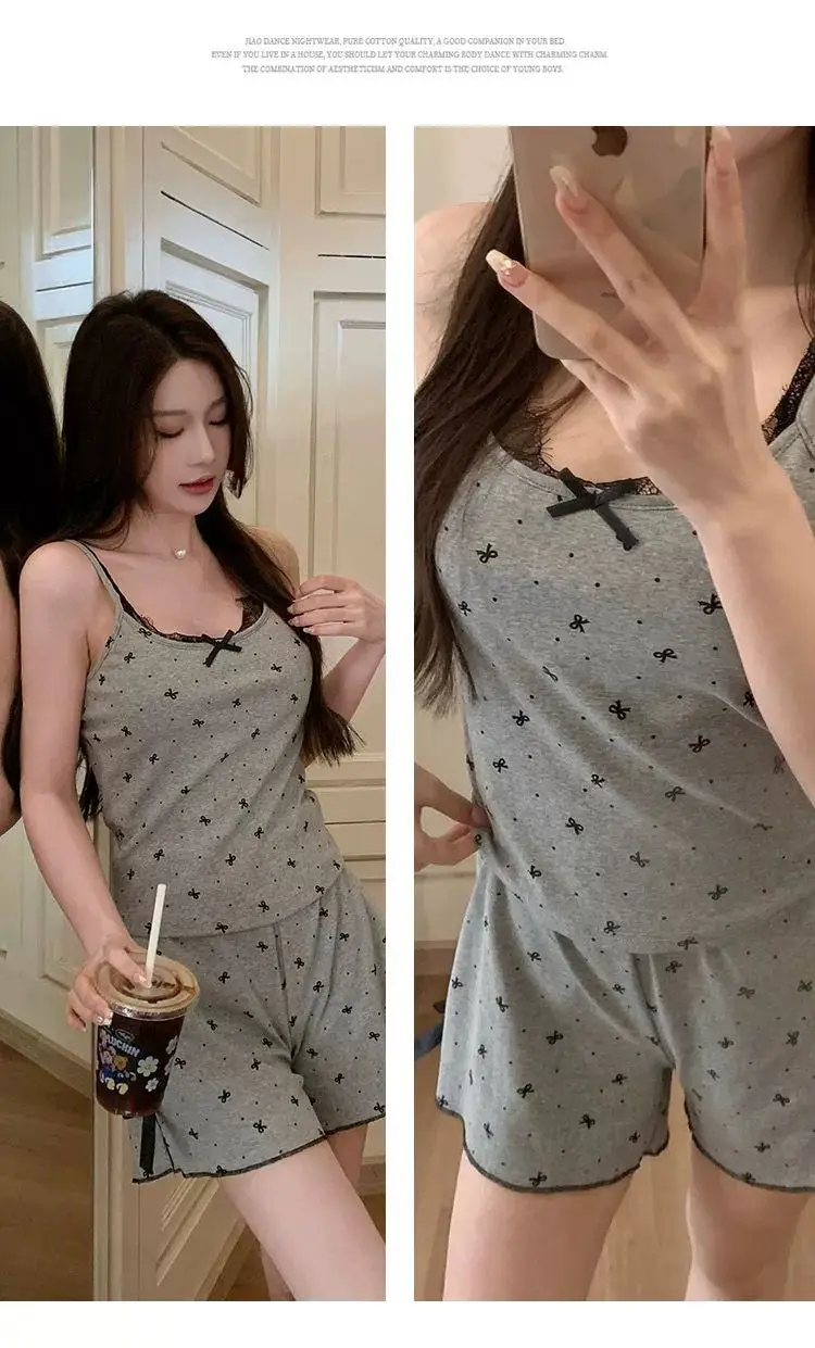 Frauen Sommer Anzug frauen Pyjamas Set Hosen Sets Nachtwäsche Pijama Pyjama Frau Shorts Hause Kleidung Schlaf Lounge Unterwäsche – Detail 7